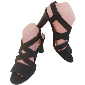 Life Stride Sandal Heel Shoes Womens Sz 9M Black Stretch Straps Soft System Sole